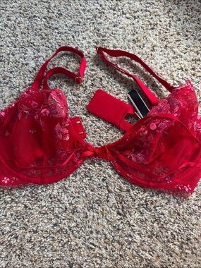 Victorias Secret ‘Very Sexy’ Sheer Embroidered Red Underwire Bra